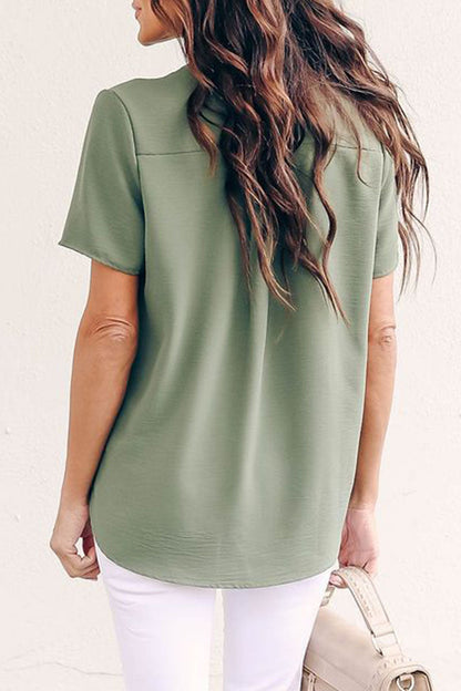 Patchwork V Neck Blouses(3 Colors)