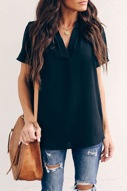 Patchwork V Neck Blouses(3 Colors)