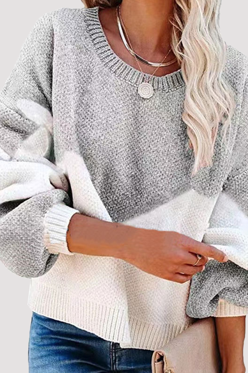 Geometric Contrast O Neck Tops Sweater