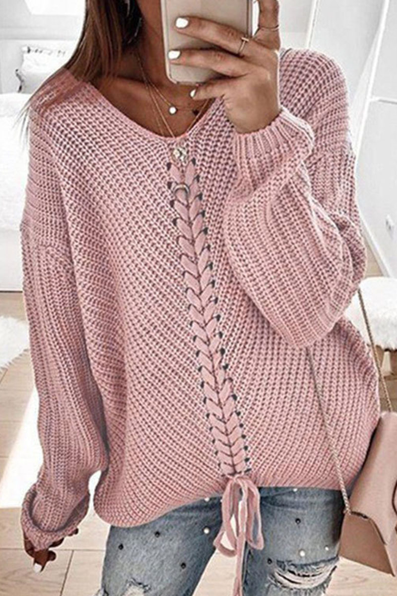 Cross Straps V Neck Tops Sweater(7 Colors)