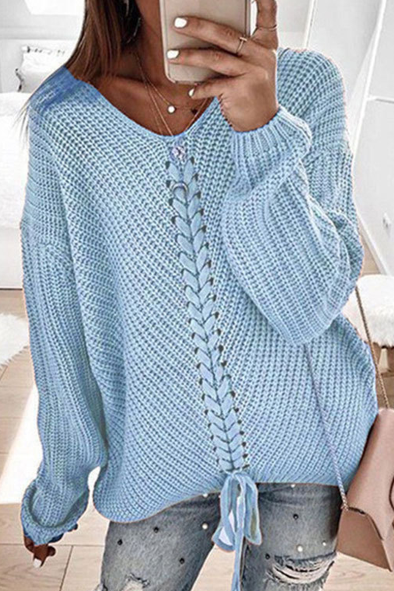 Cross Straps V Neck Tops Sweater(7 Colors)