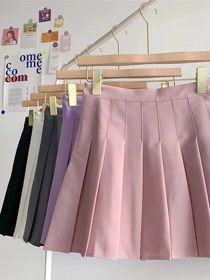 New Black Skirt Female Summer High Waist Gothic Anti-glare A-line Pleated Skirt Short Skirt Purple Ins Tide Ulzzang Skirt