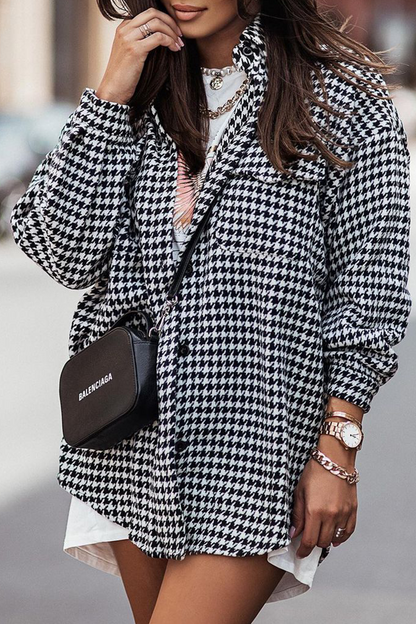 Plaid Pocket Buckle Turndown Collar Blouses (3 Colors)