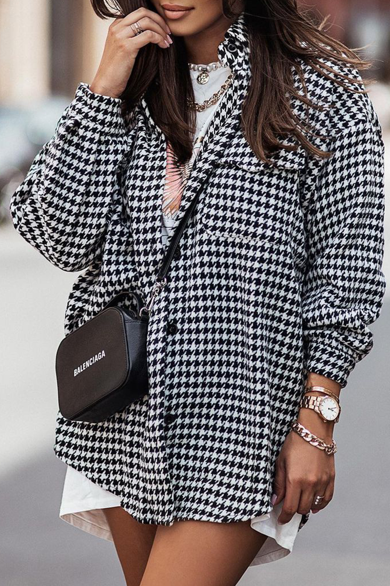Plaid Pocket Buckle Turndown Collar Blouses (3 Colors)
