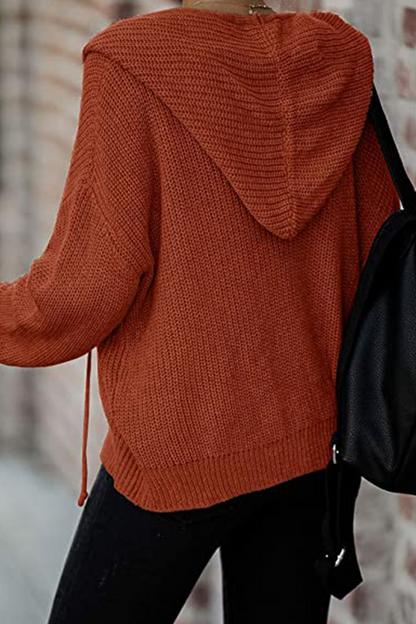 Draw String Zipper Hooded Collar Sweaters(5 Colors)