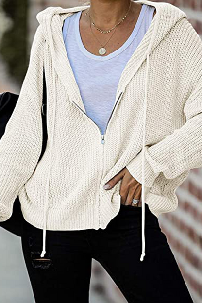 Draw String Zipper Hooded Collar Sweaters(5 Colors)