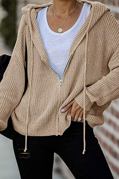 Draw String Zipper Hooded Collar Sweaters(5 Colors)