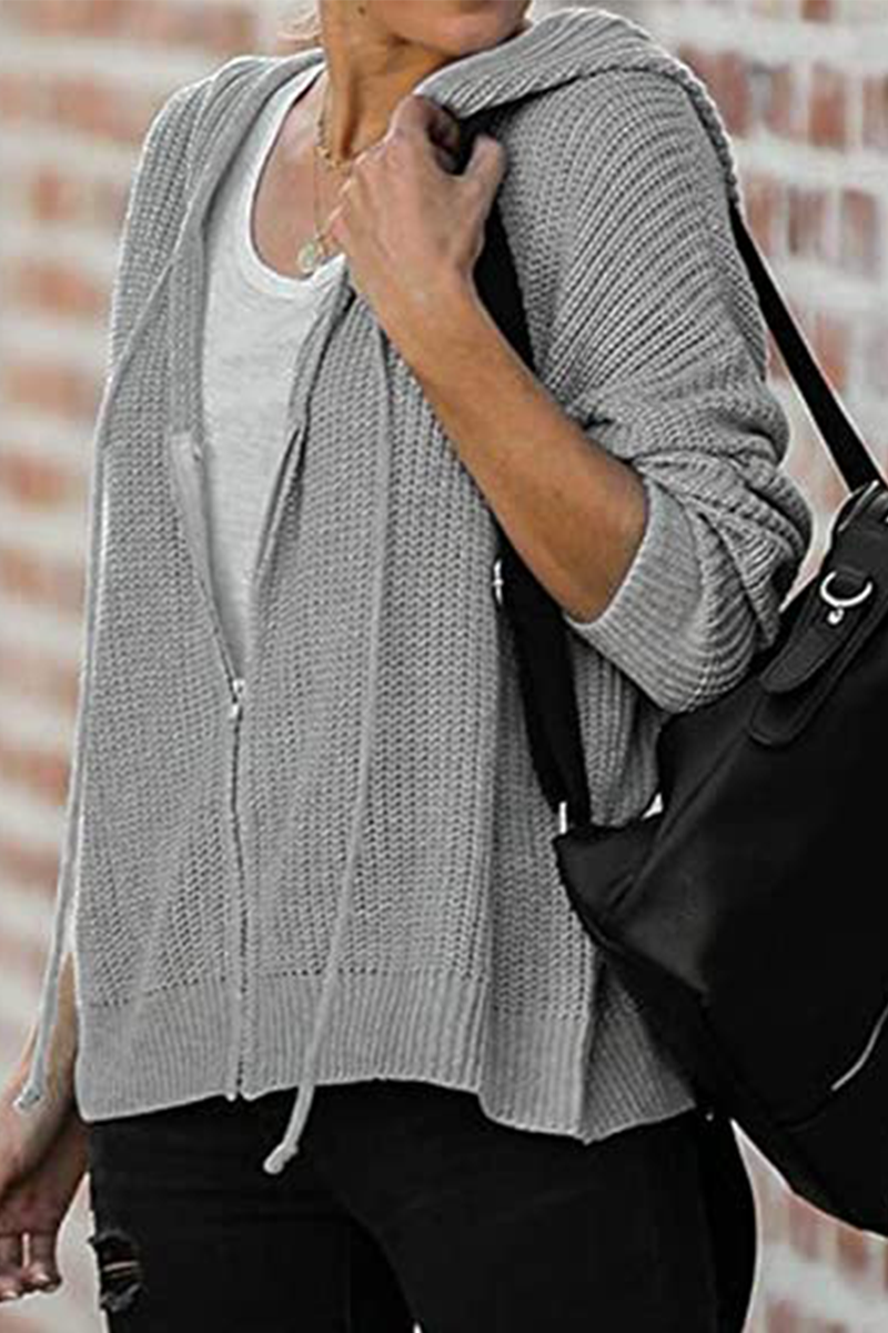Draw String Zipper Hooded Collar Sweaters(5 Colors)