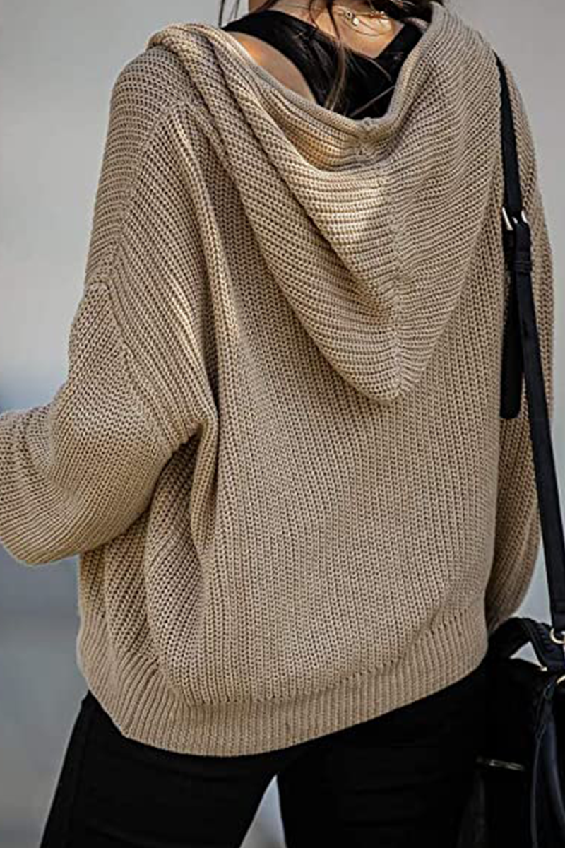 Draw String Zipper Hooded Collar Sweaters(5 Colors)