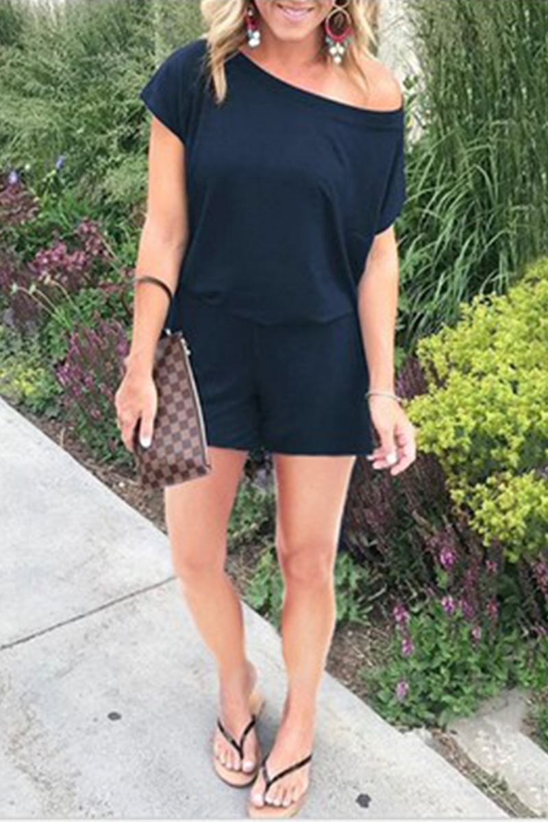 Patchwork One Shoulder Straight Rompers