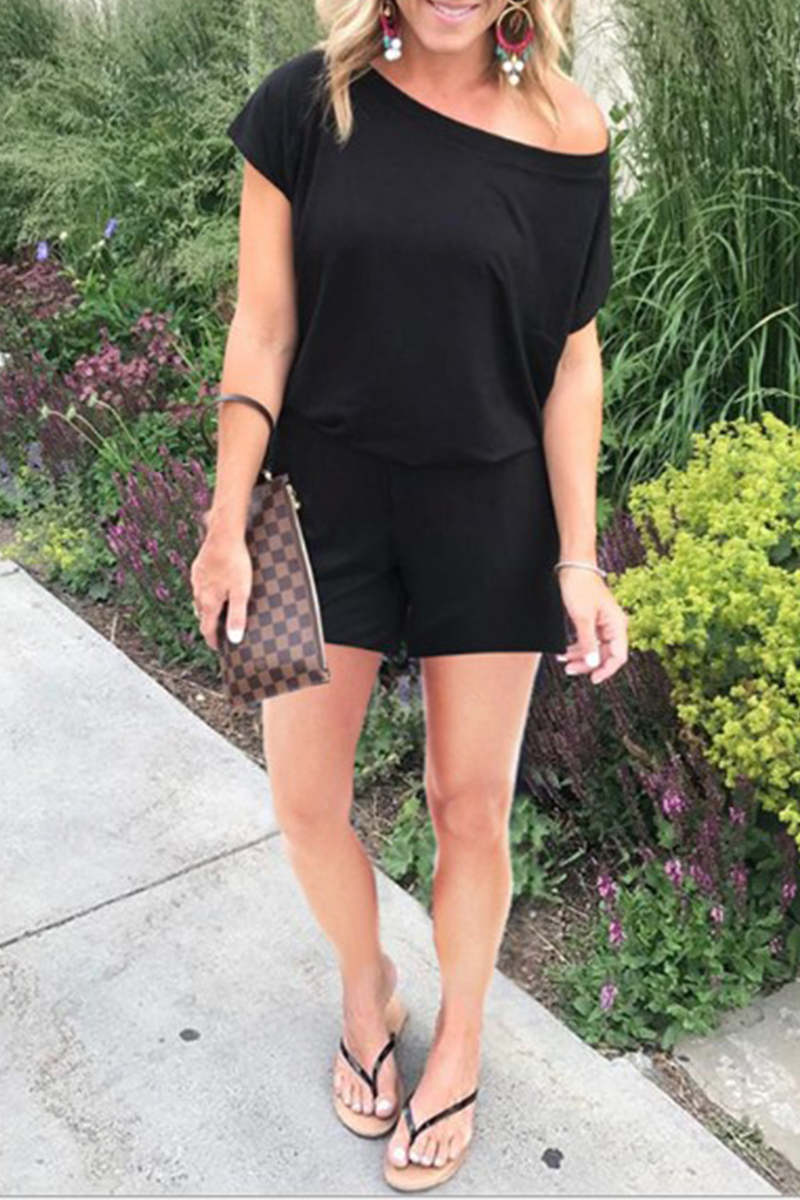 Patchwork One Shoulder Straight Rompers
