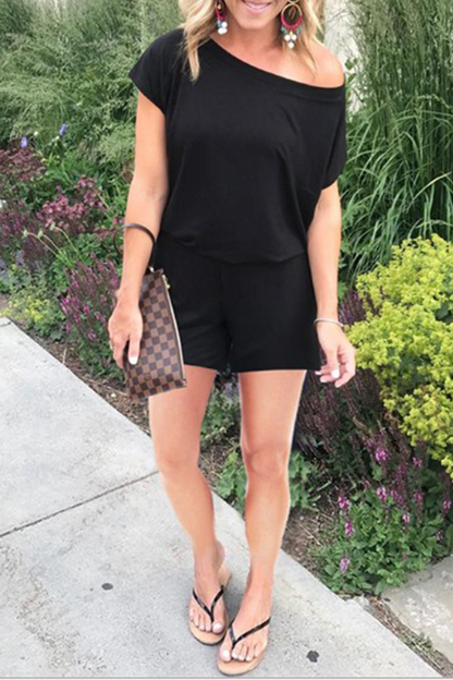Patchwork One Shoulder Straight Rompers