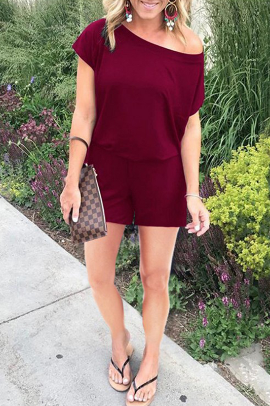 Patchwork One Shoulder Straight Rompers