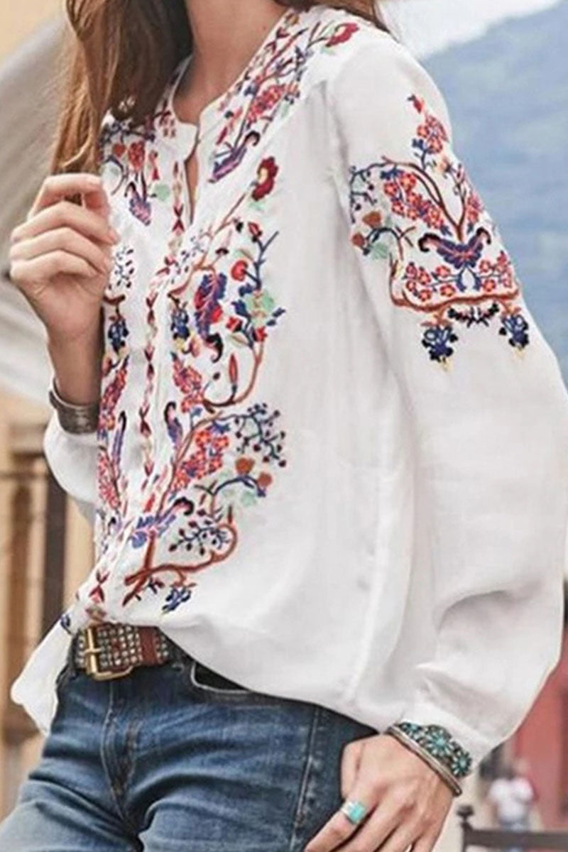 Street Print Patchwork Mandarin Collar Blouses(3 Colors)