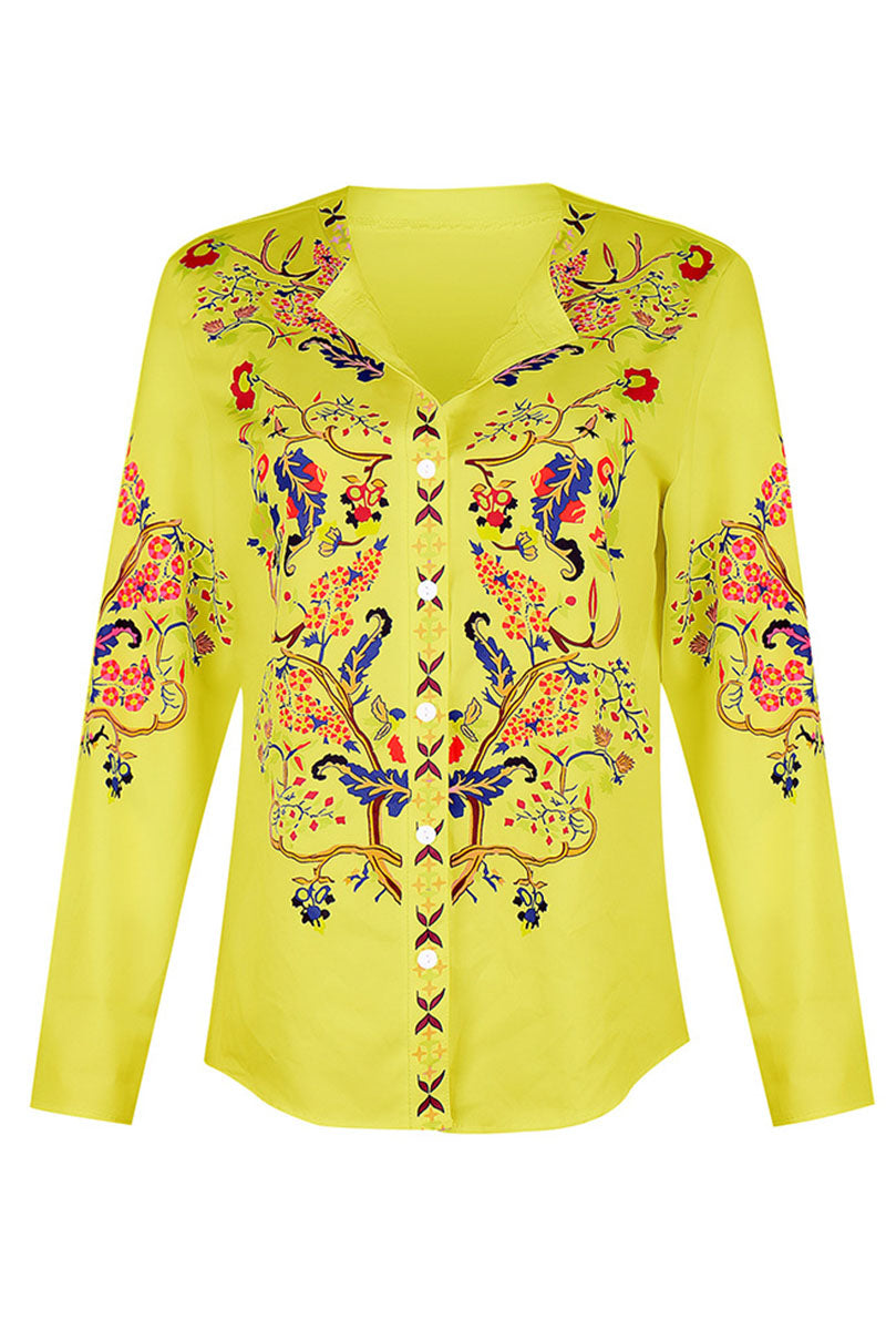 Street Print Patchwork Mandarin Collar Blouses(3 Colors)