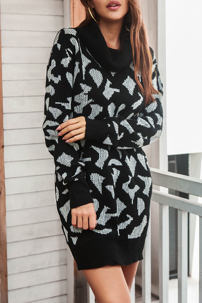 Print Contrast Turtleneck Dresses Sweater