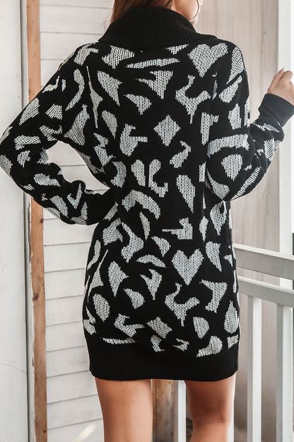 Print Contrast Turtleneck Dresses Sweater
