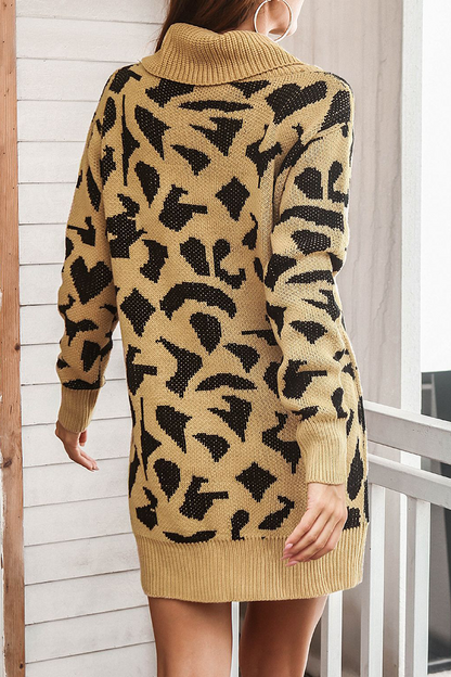 Print Contrast Turtleneck Dresses Sweater