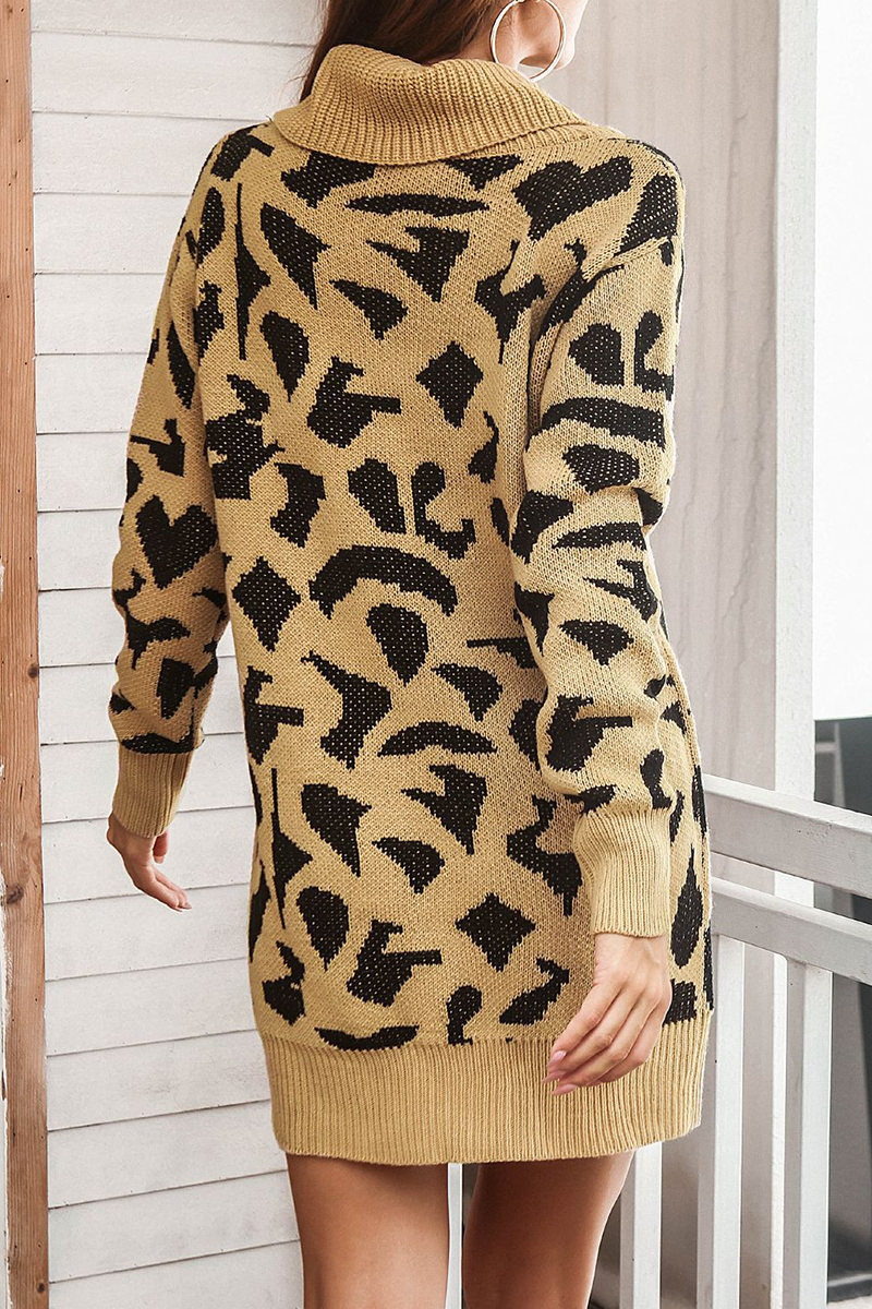 Print Contrast Turtleneck Dresses Sweater