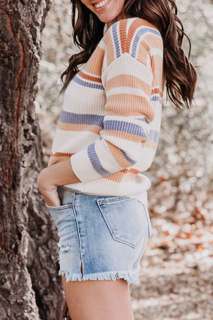 Striped Basic O Neck Tops Sweater