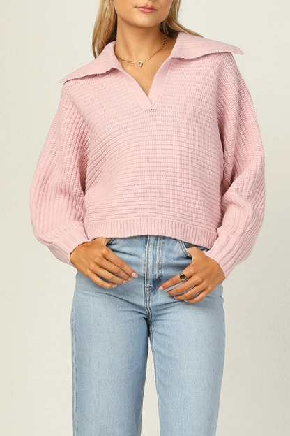 Split Joint Turndown Collar Tops Sweater