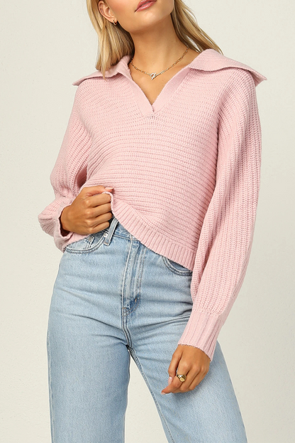 Split Joint Turndown Collar Tops Sweater