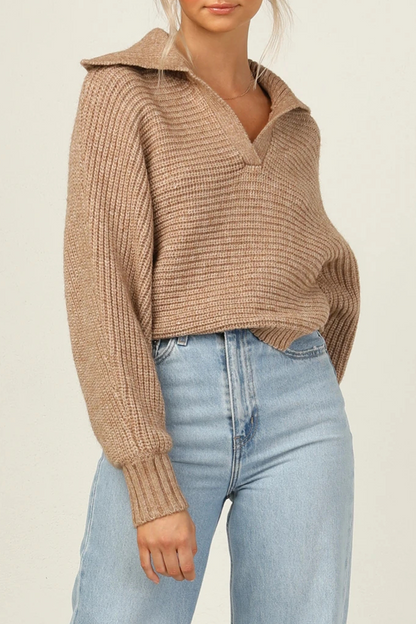 Split Joint Turndown Collar Tops Sweater