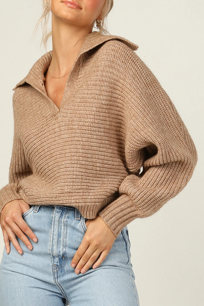 Split Joint Turndown Collar Tops Sweater