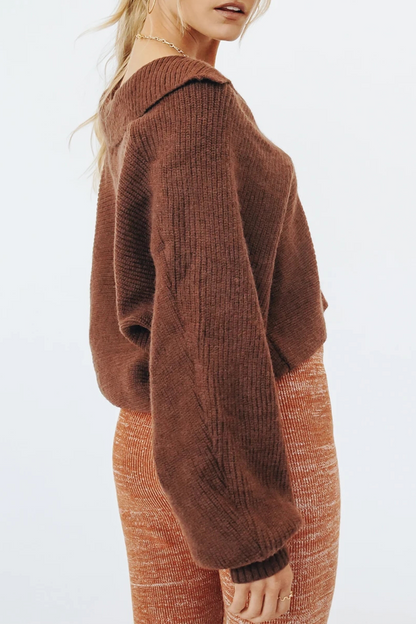 Split Joint Turndown Collar Tops Sweater