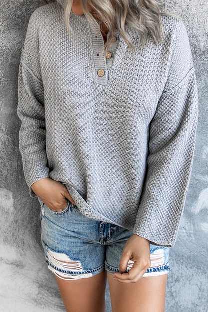 Buckle V Neck Tops Sweater