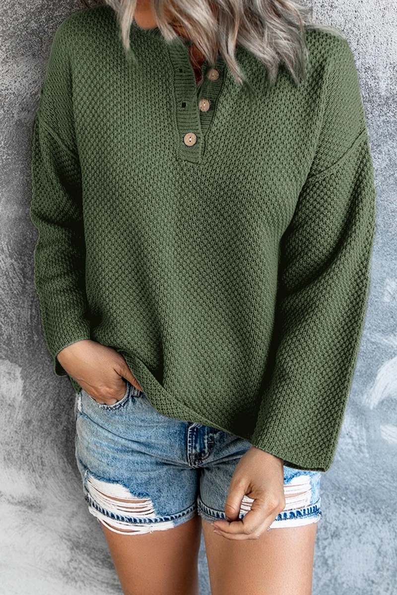 Buckle V Neck Tops Sweater