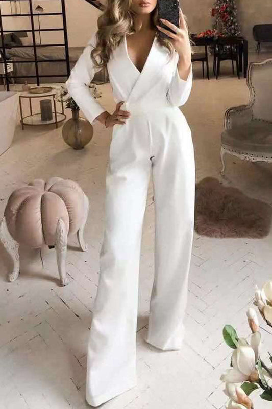 Patchwork V Neck Loose Jumpsuits