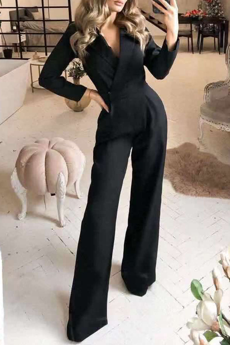 Patchwork V Neck Loose Jumpsuits