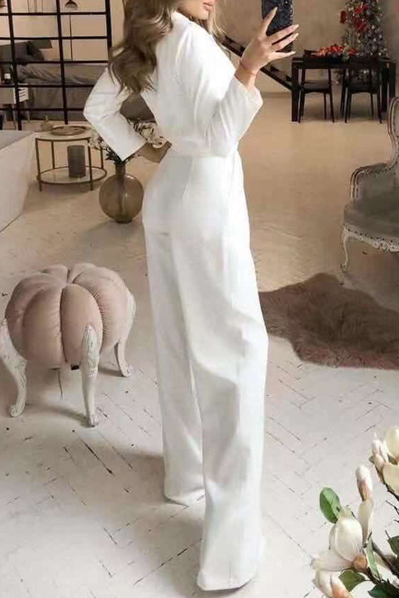 Patchwork V Neck Loose Jumpsuits