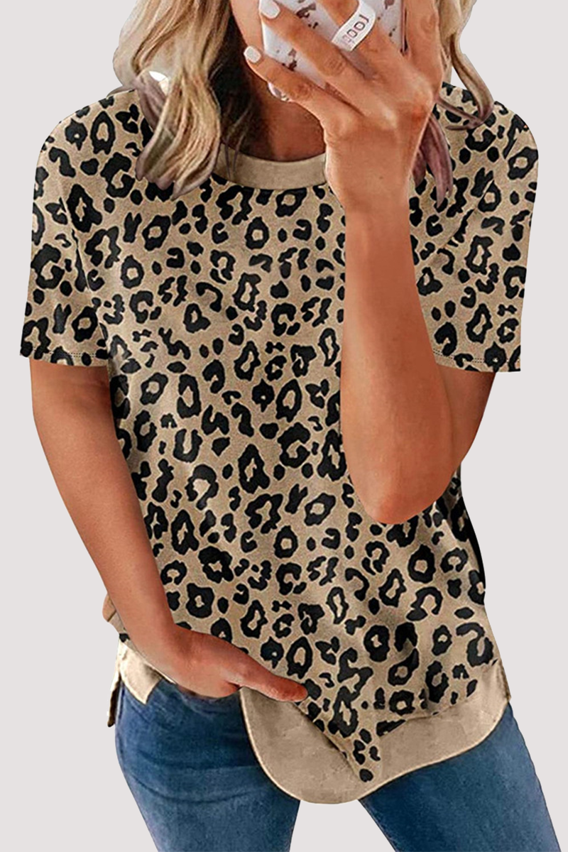 Leopard Basic O Neck T-shirts
