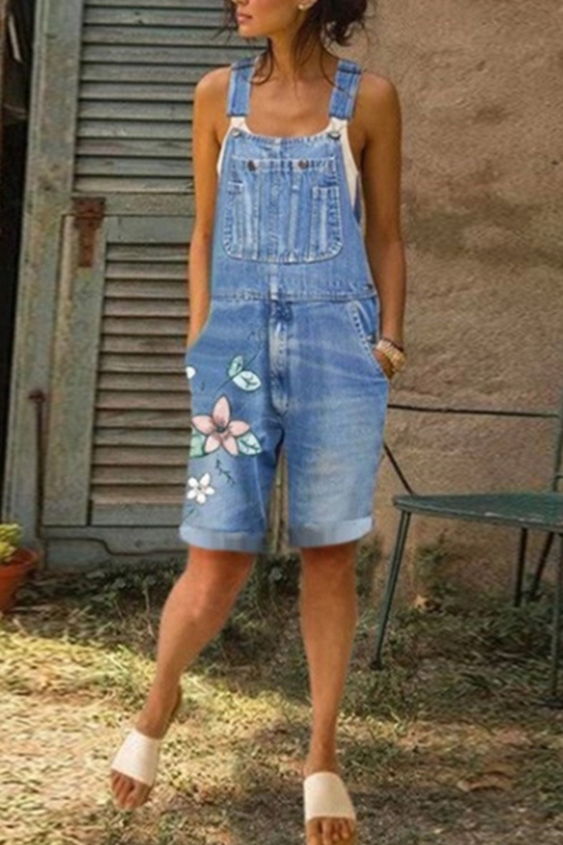 Print Patchwork Spaghetti Strap Straight Rompers