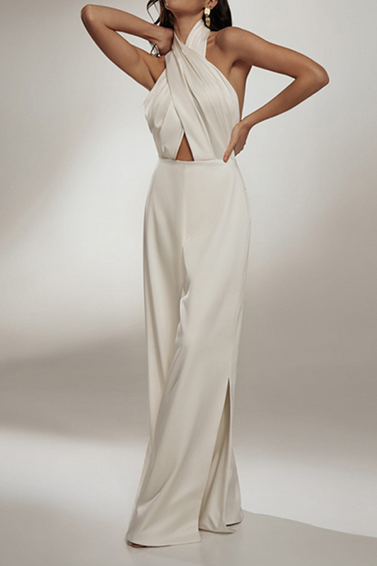 Patchwork Backless Halter Jumpsuits