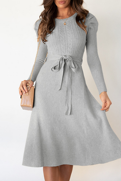 With Belt O Neck Sweater Dresses(5 Colors)