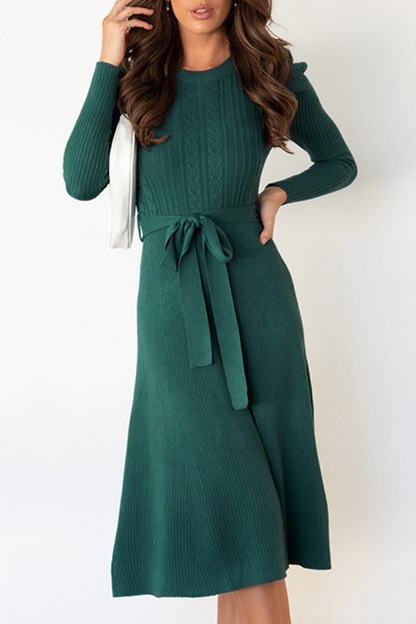 With Belt O Neck Sweater Dresses(5 Colors)