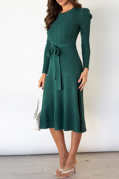 With Belt O Neck Sweater Dresses(5 Colors)