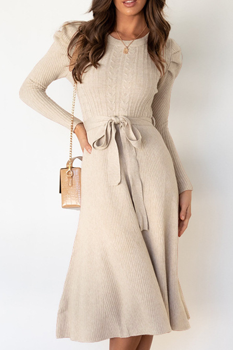 With Belt O Neck Sweater Dresses(5 Colors)