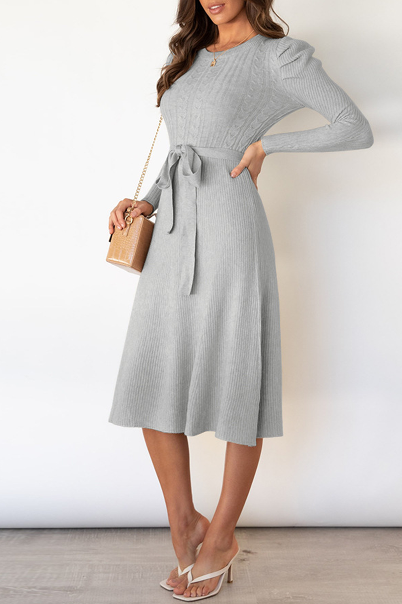 With Belt O Neck Sweater Dresses(5 Colors)