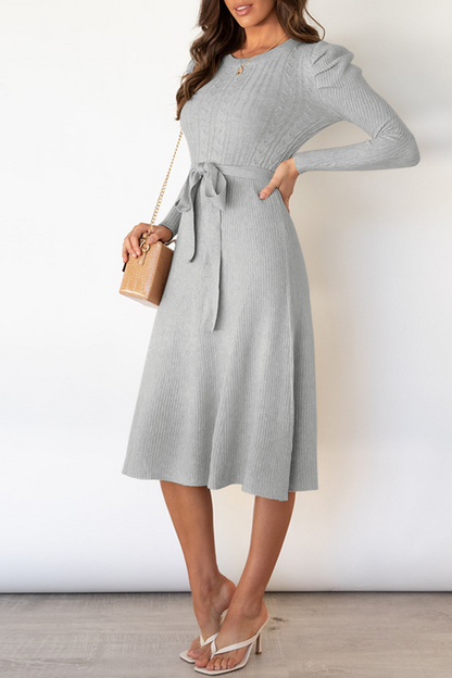 With Belt O Neck Sweater Dresses(5 Colors)