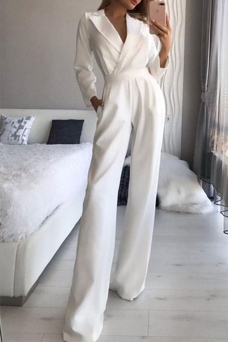 Turndown Collar Straight Jumpsuits(3 Colors)