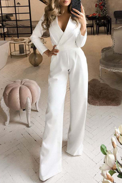 Turndown Collar Straight Jumpsuits(3 Colors)