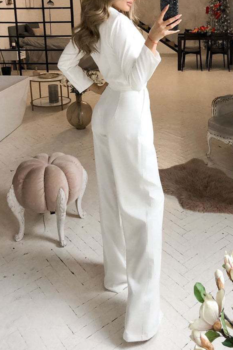 Turndown Collar Straight Jumpsuits(3 Colors)