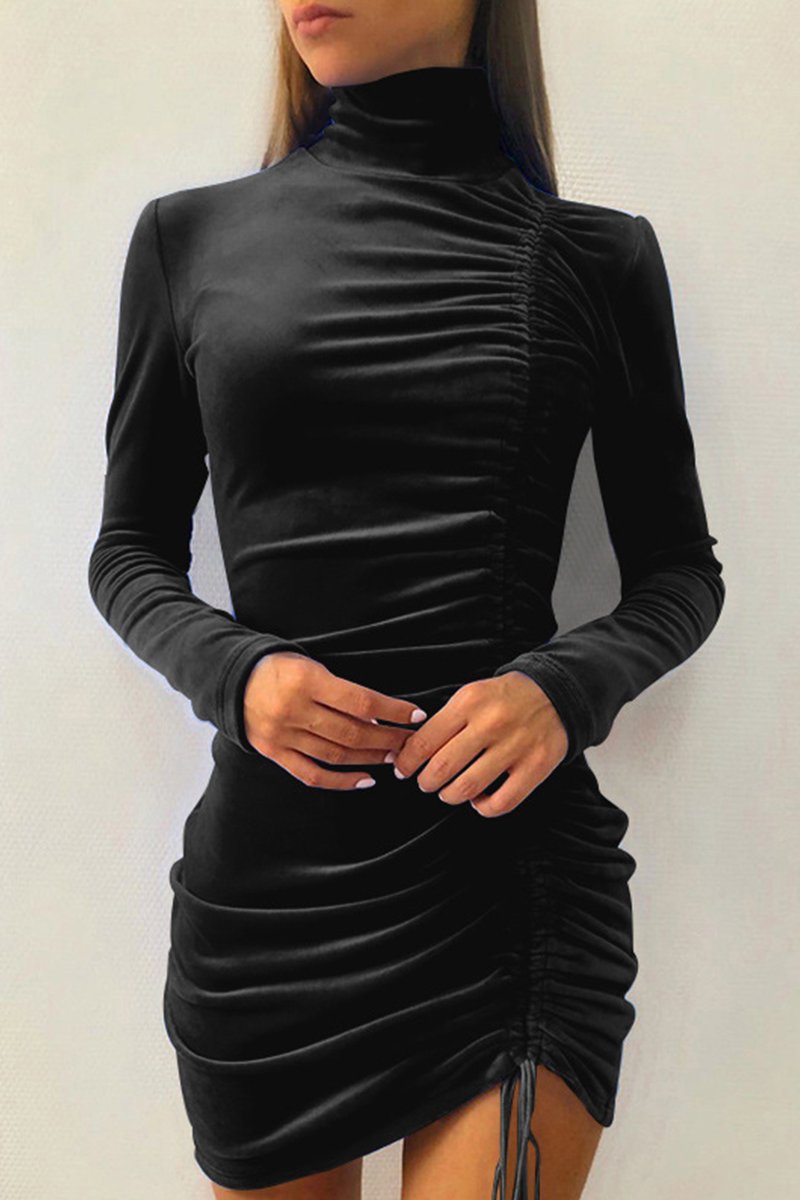 Patchwork Fold Half a Turtleneck Pencil Skirt Dresses(5 Colors)