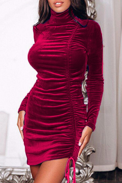 Patchwork Fold Half a Turtleneck Pencil Skirt Dresses(5 Colors)