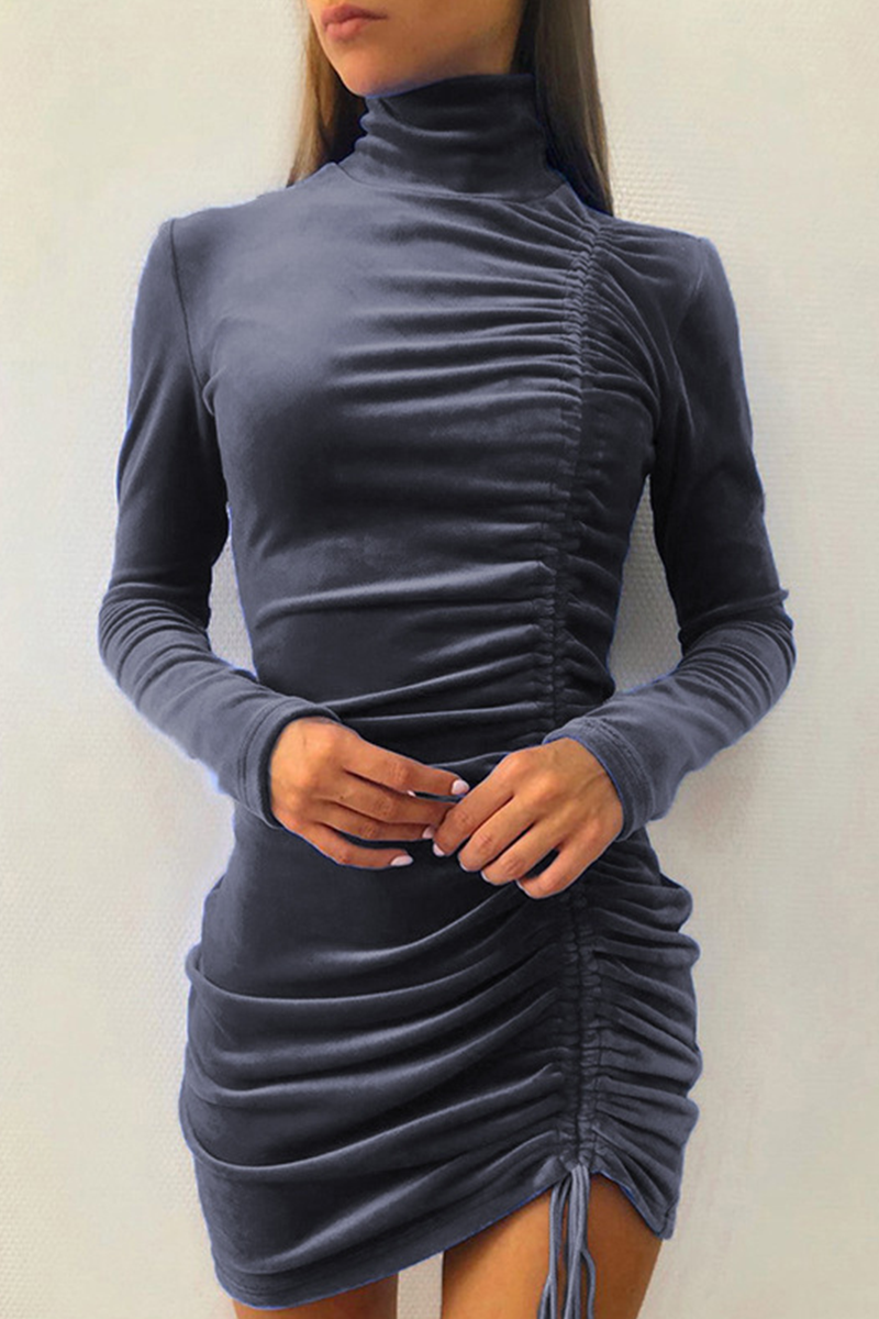 Patchwork Fold Half a Turtleneck Pencil Skirt Dresses(5 Colors)