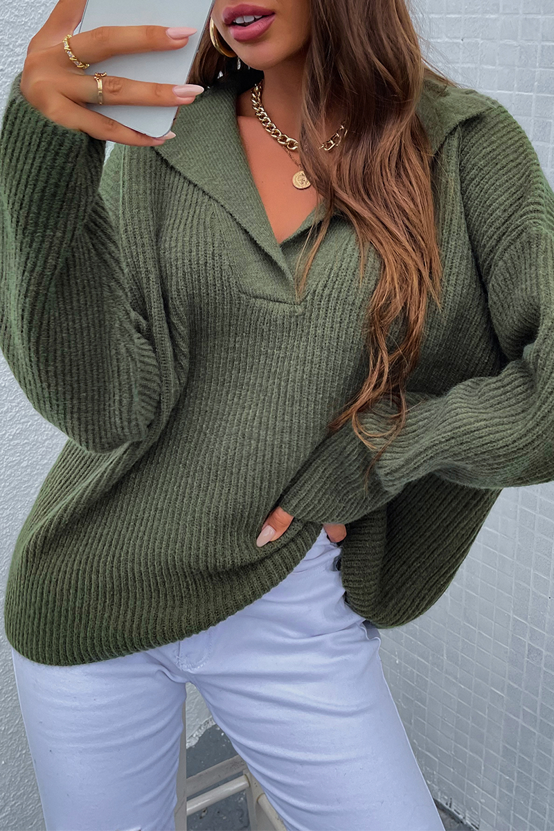 Patchwork Turndown Collar Tops Sweater（4 Colors）